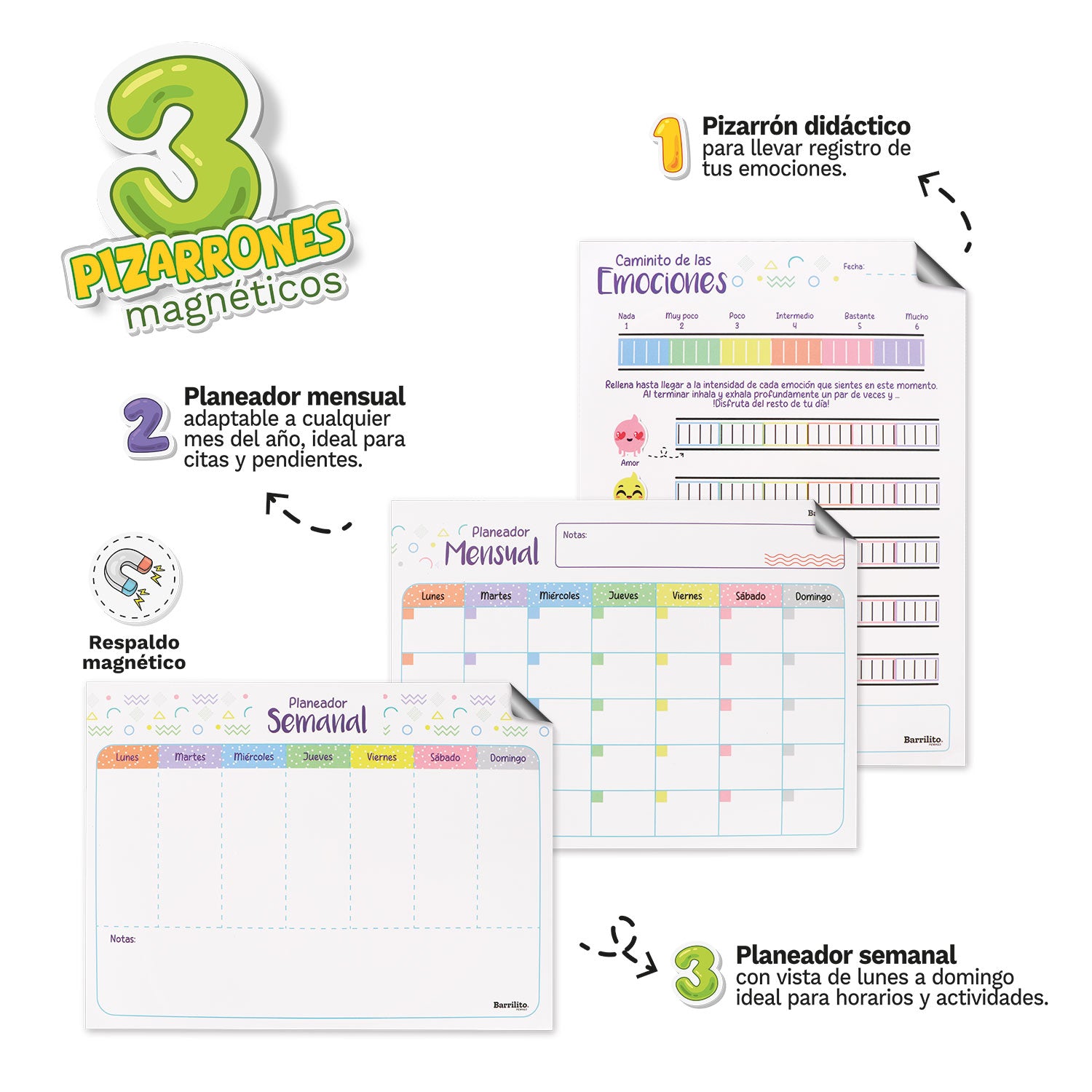 Pizarrones escolares magnéticos, 30x40cm, set de 3 pz