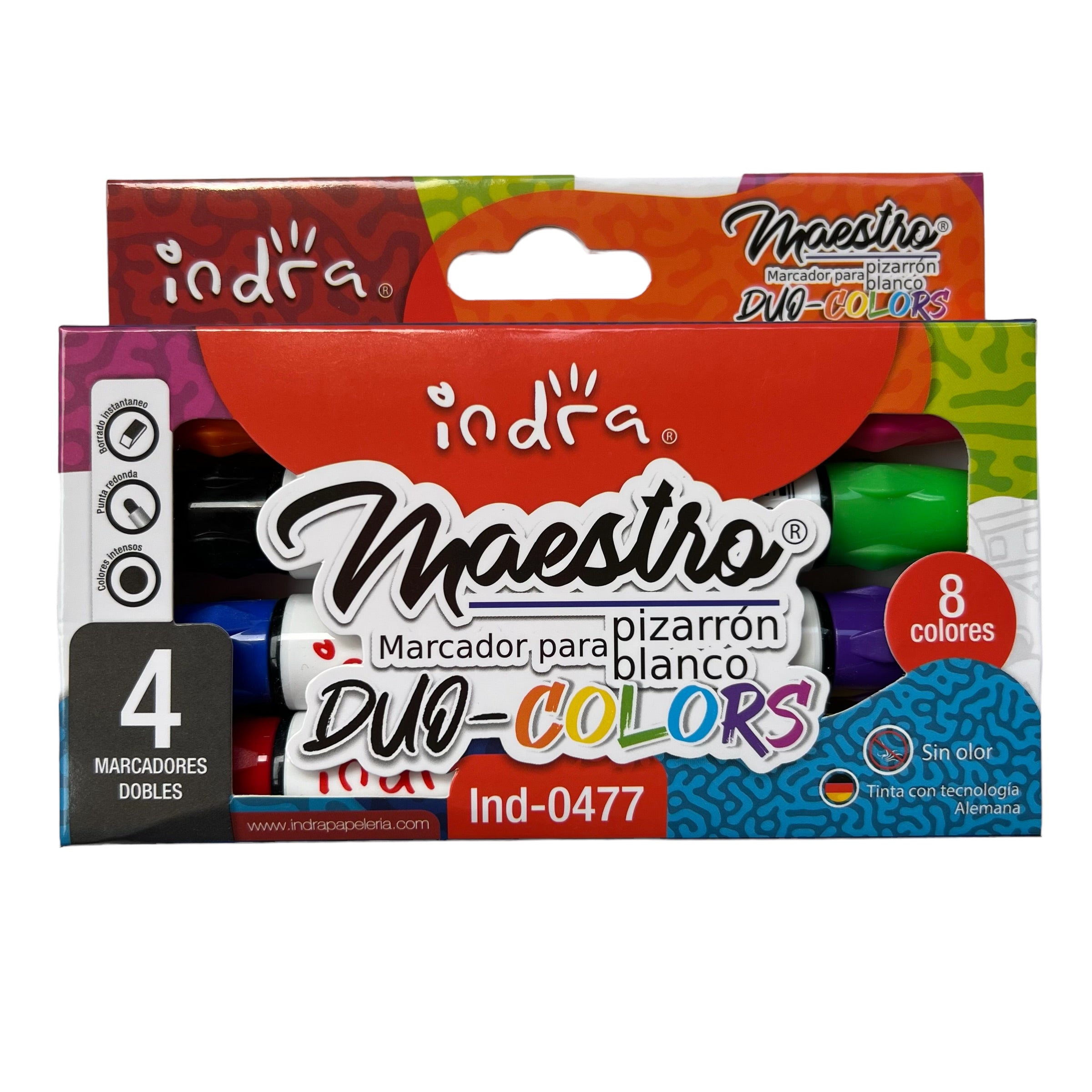 Marcadores doble punta de Colores para pizarrón blanco - Maestro INDRA