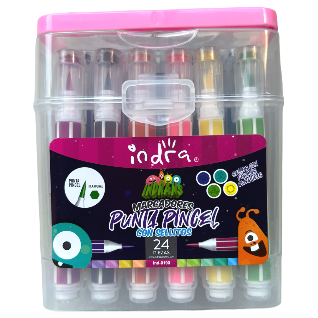 Plumones Punta Pincel con Sellitos INDRA
