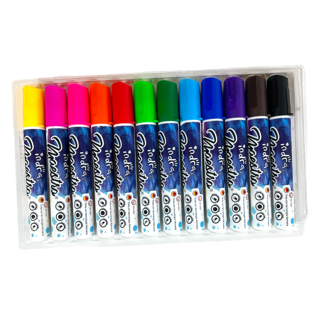 Marcadores para pizarrón blanco 12 colores - Maestro INDRA