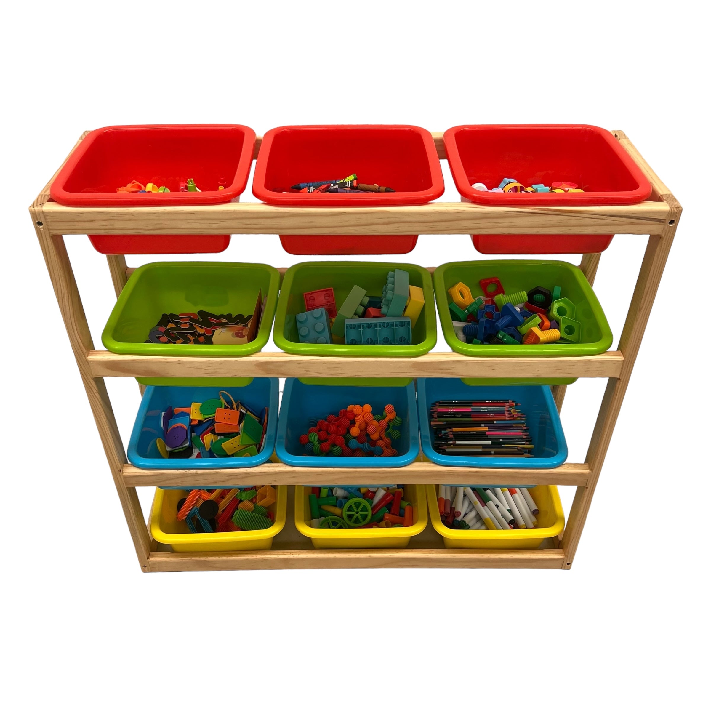Juguetero de madera con charolas