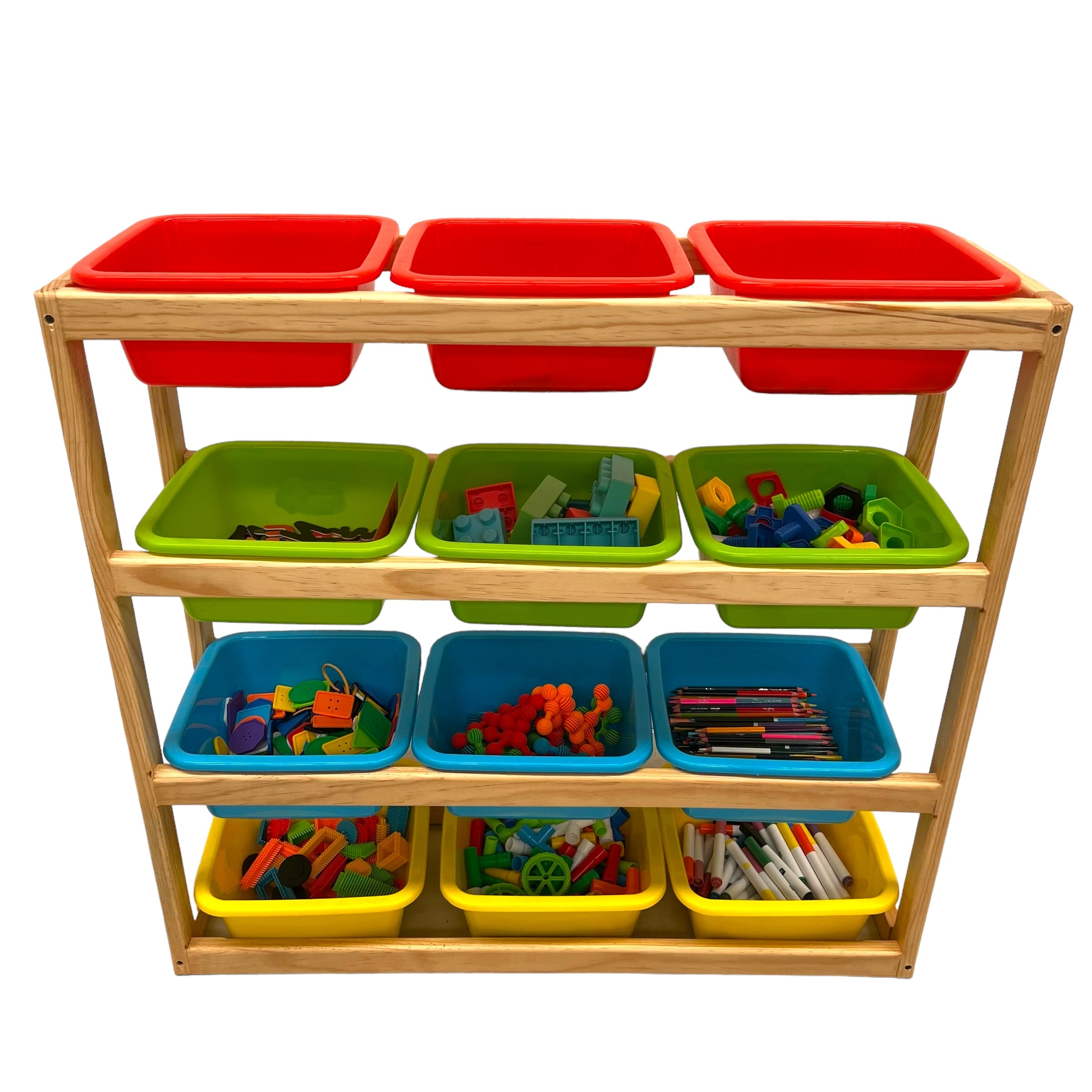 Juguetero de madera con charolas