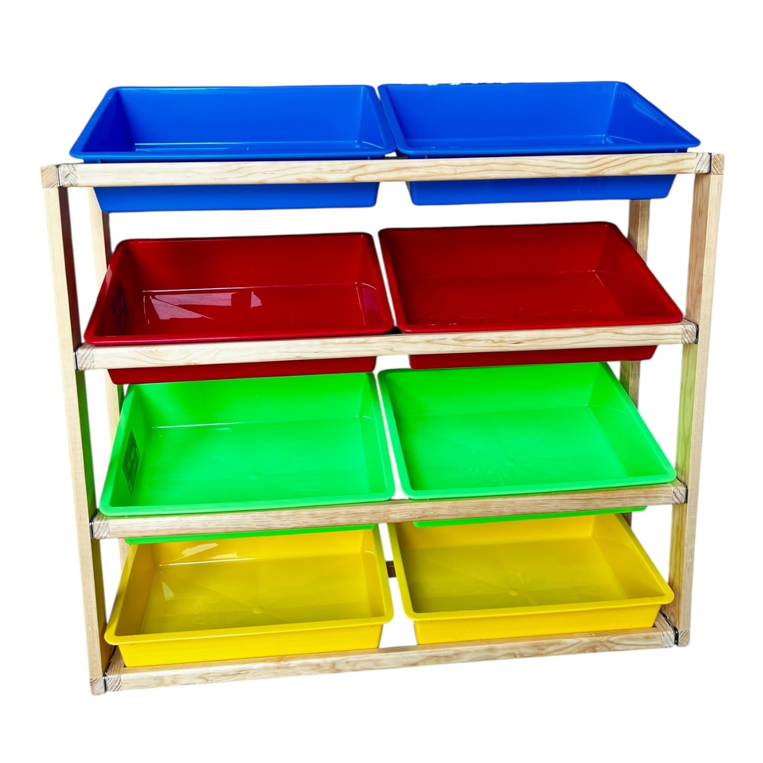 Juguetero de madera con charolas